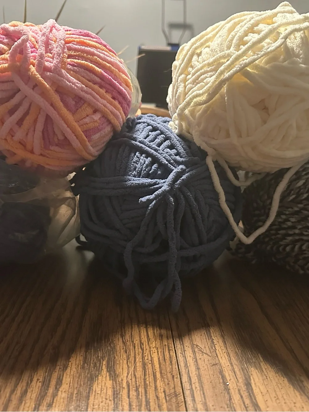 Bernat and Assorted Plush Yarn Bundle - Blue, Cream, Pink/Orange, Black/White - Picture 2 of 2